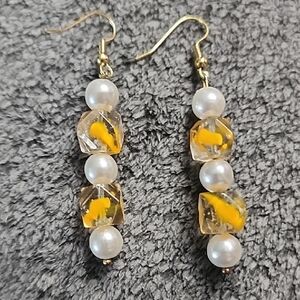 Orange Faux Pearl Dangle Earrings